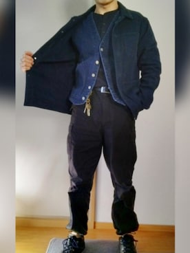 「アイテム（カバーオール）」を使った、トダケケさん（メンズ・177cm）の秋コーディネート