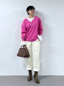 「BARNYARDSTORM（バンヤードストーム）のBARNYARDSTORM / TRスムースVネックプルオーバー/ マシンウォッシャブル 【YouTube「i.style closet」紹介アイテム】（スウェット）」を使った、bykaori66さん（レディース・163cm）の秋コーディネート