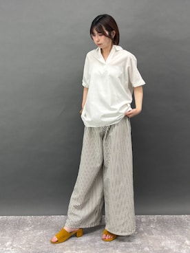 「NICOLE white（ニコルホワイト）のストライプパンツ（その他パンツ、ホワイト系）」を使った、NICOLE whiteさん（レディース・157cm）の夏コーディネート