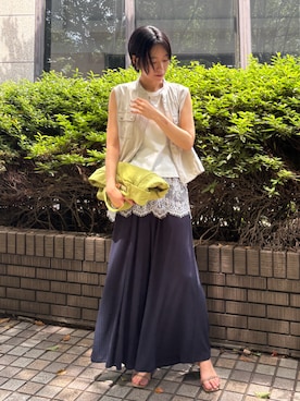 「NICOLE white（ニコルホワイト）の２ＷＡＹトートＢＡＧ（トートバッグ、グリーン系）」を使った、NICOLE whiteさん（レディース・152cm）の夏コーディネート