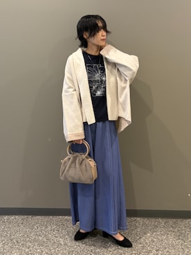 「NICOLE white（ニコルホワイト）の【セットアップ対応】テンセルデニムパンツ（その他パンツ、ブルー系）」を使った、NICOLE whiteさん（レディース・167cm）の秋コーディネート