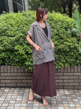 「NICOLE white（ニコルホワイト）のスリーブレスジャケット（その他アウター、グレー系）」を使った、NICOLE whiteさん（レディース・152cm）の夏コーディネート