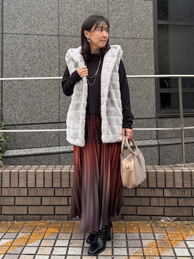 「NICOLE white（ニコルホワイト）の裾レースロンTEE（その他トップス、ブラック系）」を使った、NICOLE whiteさん（レディース・162cm）の秋コーディネート