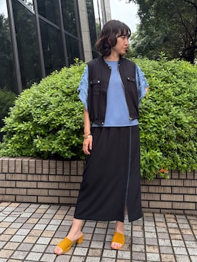 「NICOLE white（ニコルホワイト）のハンカチヘム半袖Tシャツ（その他トップス、ブルー系）」を使った、NICOLE whiteさん（レディース・152cm）の夏コーディネート
