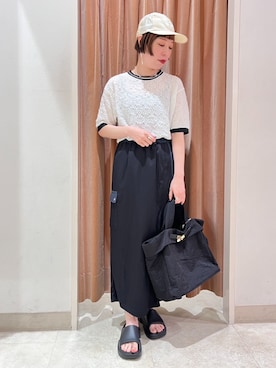 「NICOLE white（ニコルホワイト）の２ＷＡＹトートＢＡＧ（トートバッグ、ブラック系）」を使った、NICOLE whiteさん（レディース・152cm）の夏コーディネート