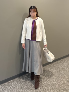 「NICOLE white（ニコルホワイト）の配色レイヤード風カーディガン（カーディガン/ボレロ、ブラウン系）」を使った、NICOLE whiteさん（レディース・167cm）の秋コーディネート