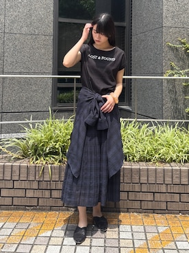 「NICOLE white（ニコルホワイト）の【セットアップ対応】チェックシャツ（シャツ/ブラウス、ブルー系）」を使った、NICOLE whiteさん（レディース・152cm）の夏コーディネート