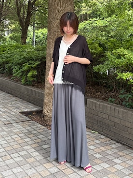 「NICOLE white（ニコルホワイト）のチュール切り替えタンクトップ（タンクトップ、ホワイト系）」を使った、NICOLE whiteさん（レディース・157cm）の夏コーディネート