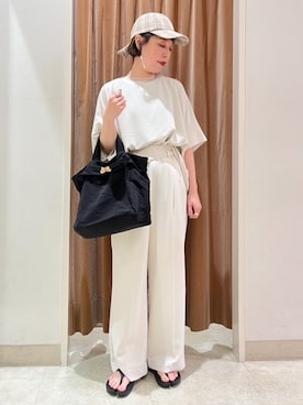 「NICOLE white（ニコルホワイト）の２ＷＡＹトートＢＡＧ（トートバッグ、ブラック系）」を使った、NICOLE whiteさん（レディース・152cm）の夏コーディネート
