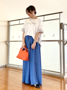 「NICOLE white（ニコルホワイト）の異素材使いプリントTシャツ（Tシャツ/カットソー、ホワイト系）」を使った、NICOLE whiteさん（レディース・152cm）の夏コーディネート
