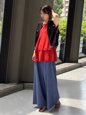 「NICOLE white（ニコルホワイト）の【セットアップ対応】テンセルデニムパンツ（その他パンツ、ブルー系）」を使った、NICOLE whiteさん（レディース・152cm）の夏コーディネート