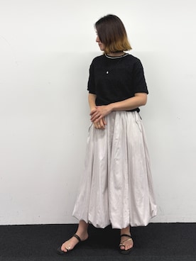 「NICOLE white（ニコルホワイト）のレースTシャツ（Tシャツ/カットソー、ブラック系）」を使った、NICOLE whiteさん（レディース・162cm）の春コーディネート