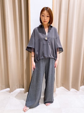 「NICOLE white（ニコルホワイト）のシアーミックススキッパーシャツ（シャツ/ブラウス、グレー系）」を使った、NICOLE whiteさん（レディース・157cm）の夏コーディネート