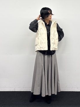 「NICOLE white（ニコルホワイト）のシアーデニムオーバーシャツ（シャツ/ブラウス、ブラック系）」を使った、NICOLE whiteさん（レディース・167cm）の秋コーディネート