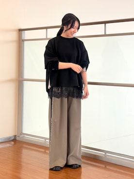 「NICOLE white（ニコルホワイト）の裾レースロンTEE（その他トップス、ブラック系）」を使った、NICOLE whiteさん（レディース・167cm）の秋コーディネート