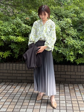 「NICOLE white（ニコルホワイト）の柄タックパフブラウス（シャツ/ブラウス、その他）」を使った、NICOLE whiteさん（レディース・152cm）の夏コーディネート