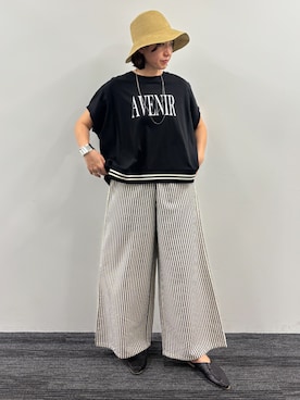 「NICOLE white（ニコルホワイト）のリブ付きプリントTシャツ（Tシャツ/カットソー、ブラック系）」を使った、NICOLE whiteさん（レディース・162cm）の春コーディネート
