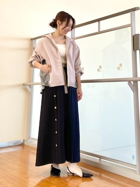 「大人カジュアルコーデ」｜「アイテム（パーカー）」を使った、NICOLE whiteさん（レディース・152cm）の春コーディネート
