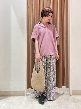 「NICOLE white（ニコルホワイト）の柄プリントパンツ（その他パンツ、その他）」を使った、NICOLE whiteさん（レディース・162cm）の春コーディネート