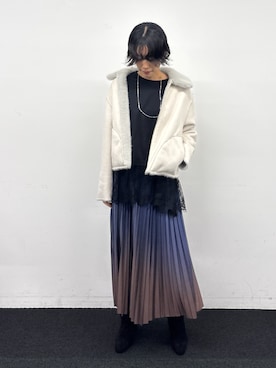 「NICOLE white（ニコルホワイト）の裾レースロンTEE（その他トップス、ブラック系）」を使った、NICOLE whiteさん（レディース・167cm）の秋コーディネート