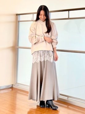 「NICOLE white（ニコルホワイト）の裾レースロンTEE（その他トップス、ホワイト系）」を使った、NICOLE whiteさん（レディース・167cm）の秋コーディネート