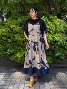 「NICOLE white（ニコルホワイト）のハンカチヘム半袖Tシャツ（その他トップス、ブラック系）」を使った、NICOLE whiteさん（レディース・152cm）の夏コーディネート
