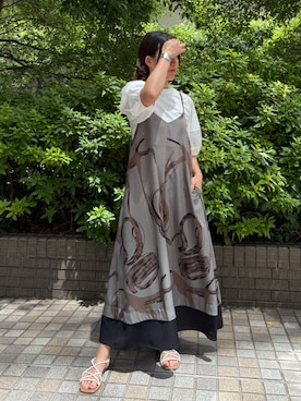 「NICOLE white（ニコルホワイト）のシアー切り替えTシャツ（Tシャツ/カットソー、ホワイト系）」を使った、NICOLE whiteさん（レディース・152cm）の夏コーディネート