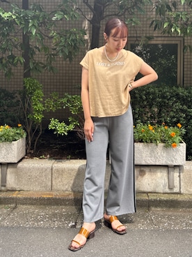 「NICOLE white（ニコルホワイト）の大人カジュアル サイドラインパンツ（その他パンツ、グレー系）」を使った、NICOLE whiteさん（レディース・157cm）の夏コーディネート