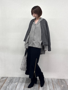 「NICOLE white（ニコルホワイト）のすっきり見えノーカラーブルゾン（その他アウター、グレー系）」を使った、NICOLE whiteさん（レディース・167cm）の秋コーディネート