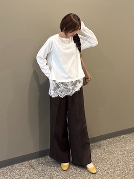 「NICOLE white（ニコルホワイト）の裾レースロンTEE（その他トップス、ホワイト系）」を使った、NICOLE whiteさん（レディース・167cm）の秋コーディネート