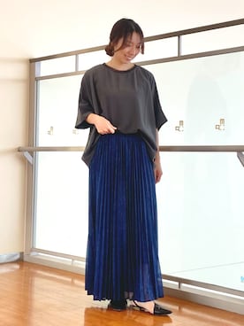 「NICOLE white（ニコルホワイト）の【セットアップ対応】半袖プルオーバー（シャツ/ブラウス、グレー系）」を使った、NICOLE whiteさん（レディース・152cm）の夏コーディネート