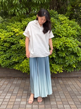 「NICOLE white（ニコルホワイト）のリネン混レギュラーシャツ（シャツ/ブラウス、ホワイト系）」を使った、NICOLE whiteさん（レディース・157cm）の夏コーディネート