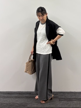 「NICOLE white（ニコルホワイト）のスリーブレスジャケット（その他アウター、ブラック系）」を使った、NICOLE whiteさん（レディース・157cm）の夏コーディネート