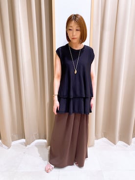 「NICOLE white（ニコルホワイト）のラップパンツ（その他パンツ、ブラウン系）」を使った、NICOLE whiteさん（レディース・157cm）の夏コーディネート