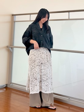 「NICOLE white（ニコルホワイト）のコードレースレイヤードサロペット（サロペット/オーバーオール、ホワイト系）」を使った、NICOLE whiteさん（レディース・152cm）の夏コーディネート