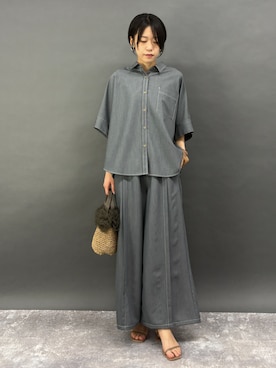 「NICOLE white（ニコルホワイト）のデニムライク半袖シャツ（シャツ/ブラウス、ブラック系）」を使った、NICOLE whiteさん（レディース・162cm）の春コーディネート