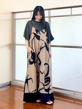 「NICOLE white（ニコルホワイト）の【セットアップ対応】半袖プルオーバー（シャツ/ブラウス、グレー系）」を使った、NICOLE whiteさん（レディース・152cm）の夏コーディネート