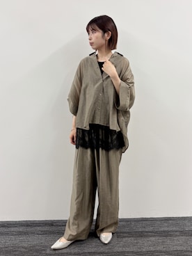 「NICOLE white（ニコルホワイト）の【セットアップ対応】半袖シアーシャツ（シャツ/ブラウス、ブラウン系）」を使った、NICOLE whiteさん（レディース・152cm）の夏コーディネート