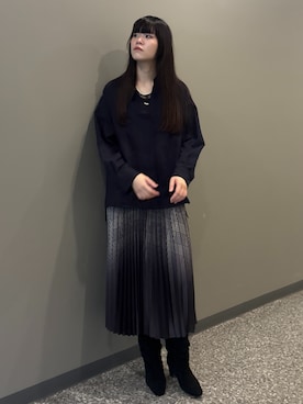 「NICOLE white（ニコルホワイト）の【セットアップ対応】スキッパーシャツ（シャツ/ブラウス、ブルー系）」を使った、NICOLE whiteさん（レディース・167cm）の秋コーディネート