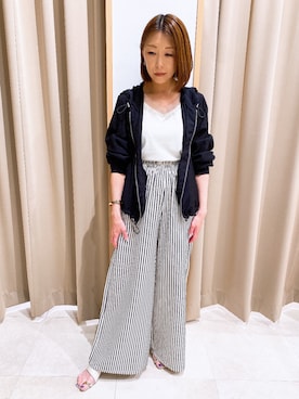 「NICOLE white（ニコルホワイト）のチュール切り替えタンクトップ（タンクトップ、ホワイト系）」を使った、NICOLE whiteさん（レディース・162cm）の春コーディネート