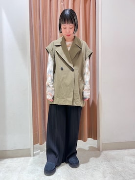 「ジレ」｜「アイテム（その他アウター）」を使った、NICOLE whiteさん（レディース・157cm）の春コーディネート
