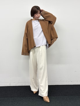 「NICOLE white（ニコルホワイト）の【セットアップ対応】ベルト付きタックパンツ（その他パンツ、ホワイト系）」を使った、NICOLE whiteさん（レディース・167cm）の秋コーディネート