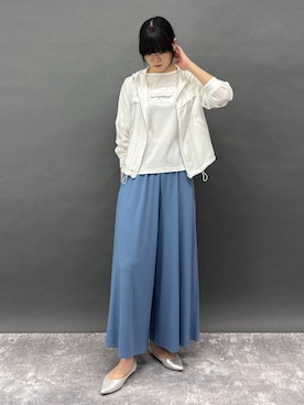 「NICOLE white（ニコルホワイト）のエンボスデザインTシャツ（Tシャツ/カットソー、ホワイト系）」を使った、NICOLE whiteさん（レディース・162cm）の春コーディネート