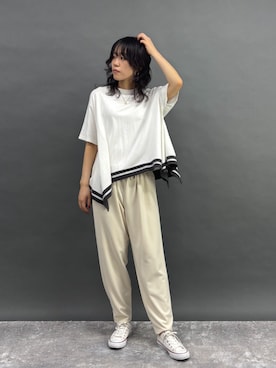 「デザイントップス」｜NICOLE whiteさん（レディース・167cm）の夏コーディネート