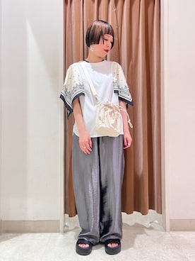 「デザイントップス」｜NICOLE whiteさん（レディース・157cm）の夏コーディネート