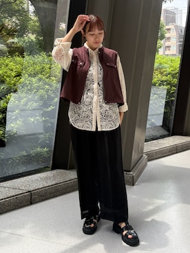 「NICOLE white（ニコルホワイト）のペイズリーレースシャツ（シャツ/ブラウス、ホワイト系）」を使った、NICOLE whiteさん（レディース・152cm）の夏コーディネート