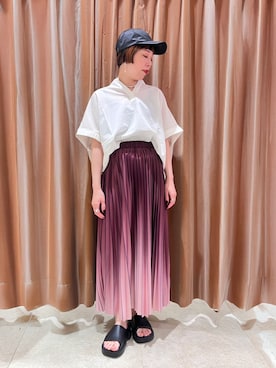 「NICOLE white（ニコルホワイト）の【セットアップ対応】半袖シアーシャツ（シャツ/ブラウス、ホワイト系）」を使った、NICOLE whiteさん（レディース・152cm）の夏コーディネート