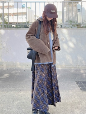 「GU（ジーユー）のアイテム（キャップ）」を使った、qyun000さん（レディース・164cm）の秋コーディネート