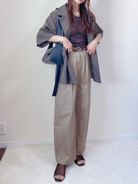「アイテム（ジャケット/アウター、ブラウン系）」を使った、qyun000さん（レディース・164cm）の夏コーディネート