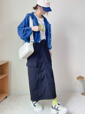 「しまむら（シマムラ）のアイテム（デニムジャケット）」を使った、qyun000さん（レディース・164cm）の春コーディネート